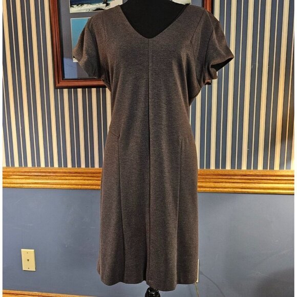 NY Collection Lined Gray Basic V-Neck Dress, Great for layering and Boots. LP - Picture 1 of 6